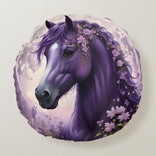 Bloeiende dromen: het Paarse Floral Fantasy Horse Rond Kussen