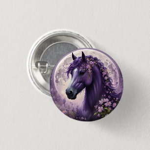Bloeiende dromen: het Paarse Floral Fantasy Horse Ronde Button 3,2 Cm