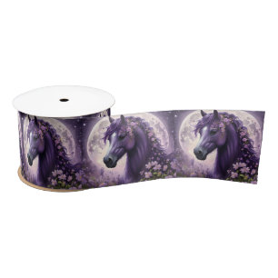 Bloeiende dromen: het Paarse Floral Fantasy Horse Satijnen Lint