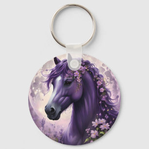 Bloeiende dromen: het Paarse Floral Fantasy Horse Sleutelhanger