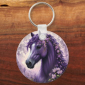 Bloeiende dromen: het Paarse Floral Fantasy Horse Sleutelhanger (Voorkant)