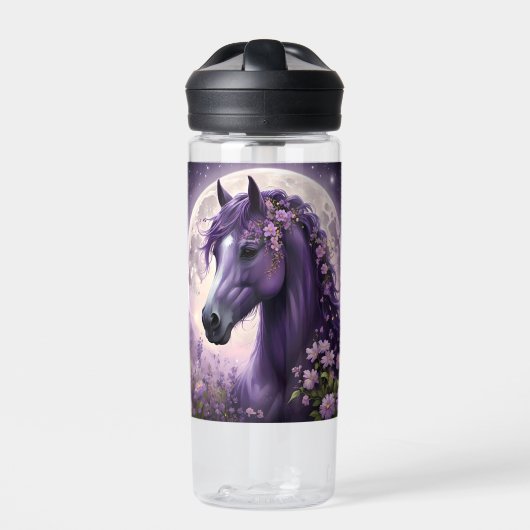 Bloeiende dromen: het Paarse Floral Fantasy Horse Waterfles (Voorkant)