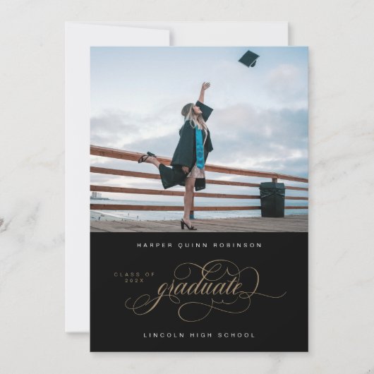 Bloeiende Elegantie Foto Afstuderen Aankondiging (Voorkant)