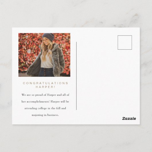 Bloeiende Elegantie Foto Afstuderen Aankondiging Briefkaart (Achterkant)