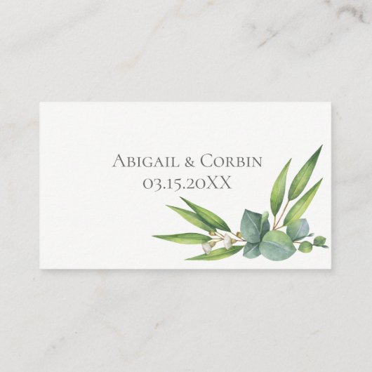 Bloeiende Eucalyptus Bruiloft Website Details Informatiekaartje (Achterkant)