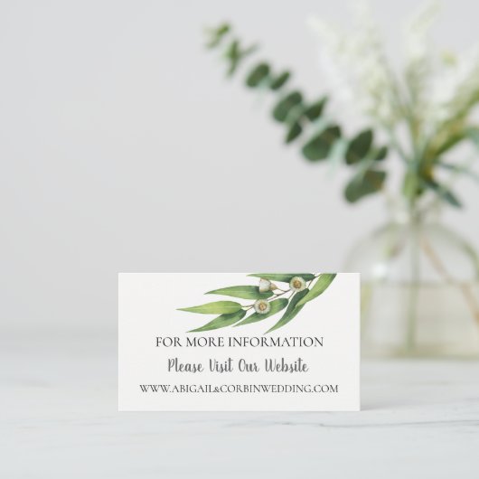 Bloeiende Eucalyptus Bruiloft Website Details Informatiekaartje (Staand voorkant)