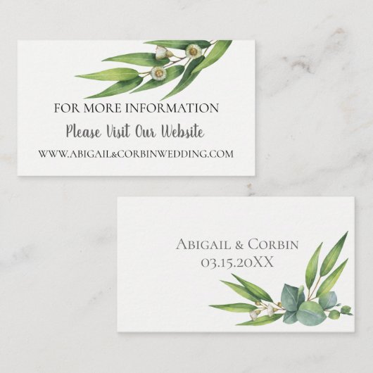 Bloeiende Eucalyptus Bruiloft Website Details Informatiekaartje (Voorkant / Achterkant)