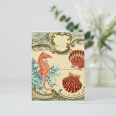 Bloeiende Franse moderne  zeeschelp zeepaardje Briefkaart (Staand voorkant)