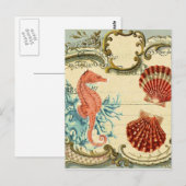 Bloeiende Franse moderne  zeeschelp zeepaardje Briefkaart (Voorkant / Achterkant)