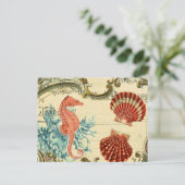 Bloeiende Franse moderne zeeschelp zeepaardje Briefkaart (Staand voorkant)