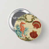 Bloeiende Franse moderne  zeeschelp zeepaardje Ronde Button 5,7 Cm (Voorkant /achterkant)