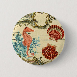 Bloeiende Franse moderne zeeschelp zeepaardje Ronde Button 5,7 Cm