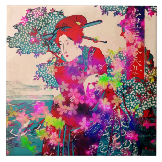 Bloeiende geisha Keramische Tegel Tegeltje (Voorkant)