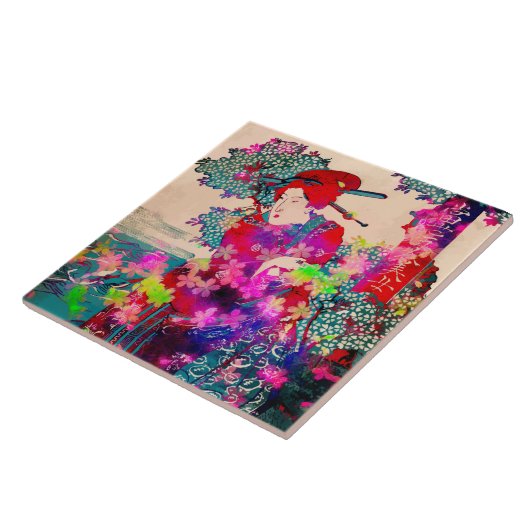 Bloeiende geisha Keramische Tegel Tegeltje (Zijkant)