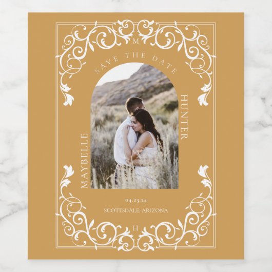 bloeiende gele foto bewaar de datum wijn etiket (Enkel label)