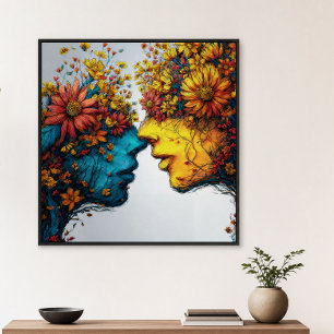 Bloeiende Geliefden Bloemengezichten Kunst Perfect Poster