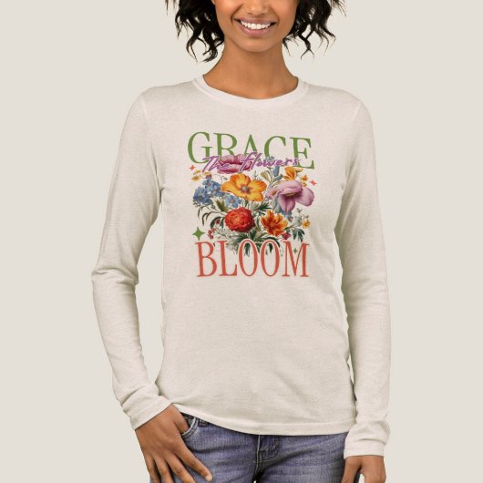 Bloeiende Genade Bloemtypografie Tri-Blend Shirt (Voorkant)
