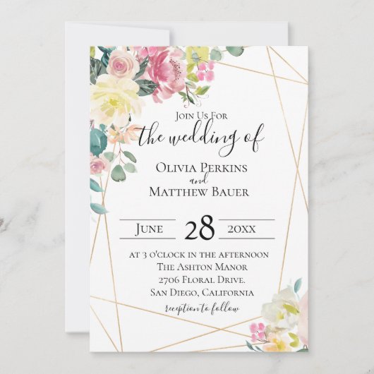 Bloeiende geometrische bruiloft uitnodiging (Voorkant)