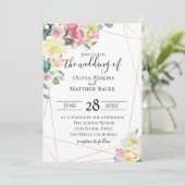 Bloeiende geometrische bruiloft uitnodiging (Staand voorkant)
