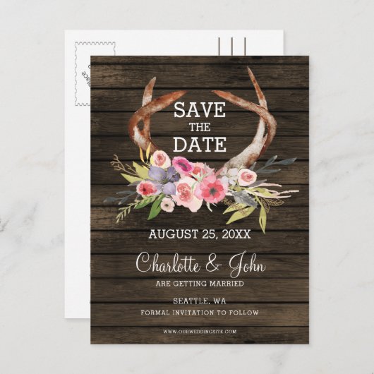 Bloeiende gewei land chique bruiloft aankondigingskaart (Voorkant / Achterkant)