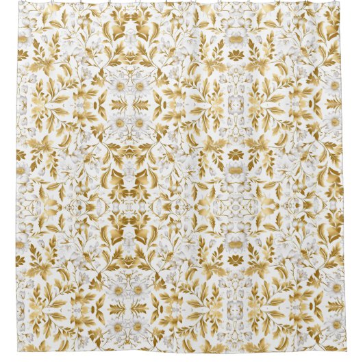 Bloeiende gouden bloemtak op witte achtergrond douchegordijn (Voorkant)