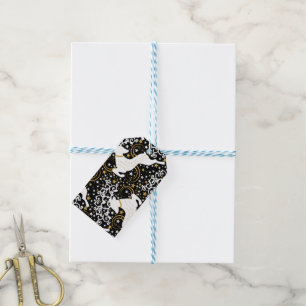 Bloeiende gouden kerst bloemenhert cadeaulabel