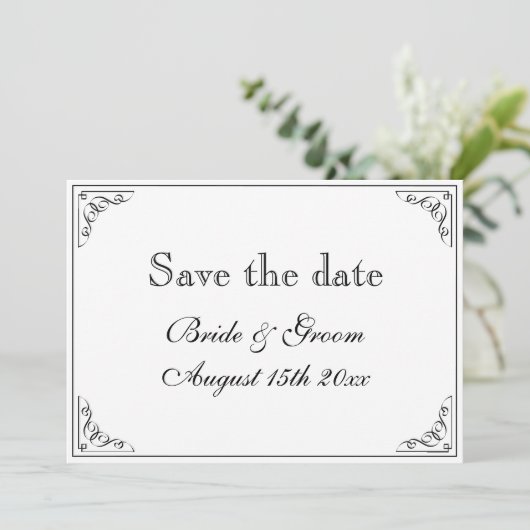 Bloeiende grens retro bruiloft bewaar de datumkaar save the date (Staand voorkant)
