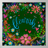 Bloeiende Groene Roze Bloemen  Inspirerend Poster (Voorkant)