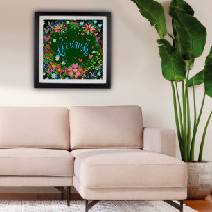Bloeiende Groene Roze Bloemen  Inspirerend Poster