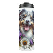Bloeiende Happy Gaze van Australian Shepherd Thermosbeker (Voorkant)