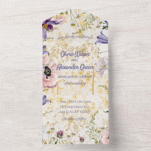 Bloeiende harmonie: lente serenade bruiloft all in one uitnodiging (Binnen)