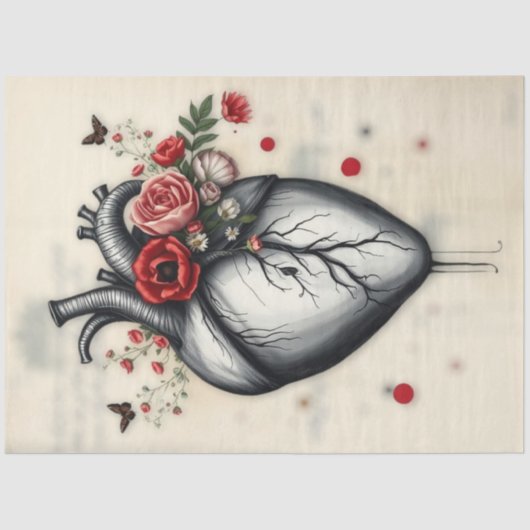 Bloeiende Hart & Flutterende Vleugels Decoupage Tissuepapier (Voorkant)