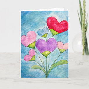 Bloeiende harten – Whimsical waterverf bloemen Kaart