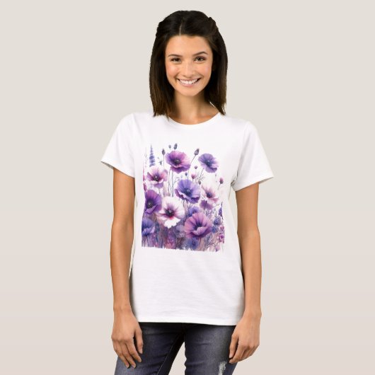 Bloeiende Hibiscus Paarse Bloemen T-shirt (Voorkant volledig)