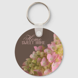 Bloeiende Hydrangea Floral op Derby Brown Metal Sleutelhanger