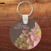 Bloeiende Hydrangea Floral op Derby Brown Metal Sleutelhanger (Voorkant)