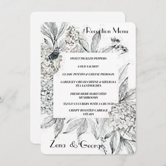 Bloeiende Hydrangeas Flat Wedding Menu Invoegen (Voorkant / Achterkant)