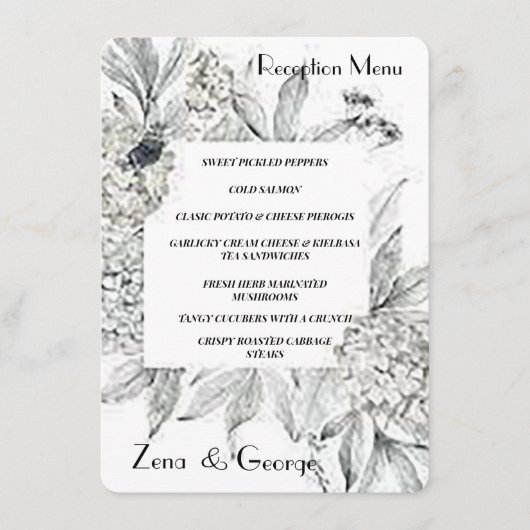 Bloeiende Hydrangeas Flat Wedding Menu Invoegen (Voorkant)