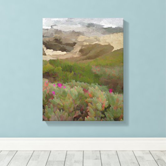 Bloeiende Iceplants door de oceaan Canvas Afdruk (Insitu (Houten vloer))