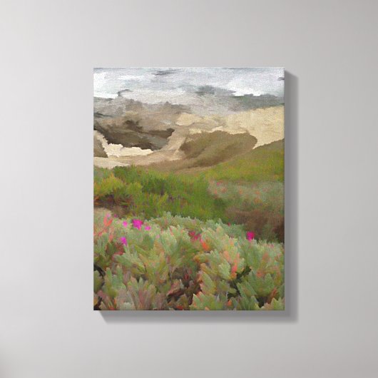 Bloeiende Iceplants door de oceaan Canvas Afdruk (Voorkant)