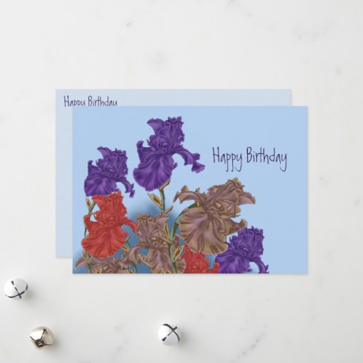 Bloeiende irissen. feestdagenkaart (Voorkant / Achterkant in situ)