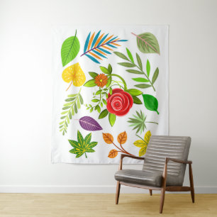 Bloeiende junglebladeren met botanische bloem wandkleed