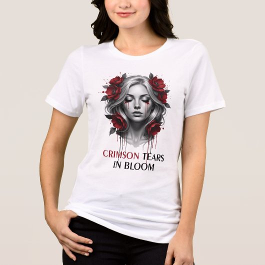Bloeiende karmozijnrode tranen Tri-Blend shirt (Voorkant)