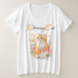 Bloeiende Kat: Sinaasappel en Witte Bloemen Whiske Grote Maat T-shirt
