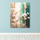 Bloeiende Kersenbloesem Muur Canvas Afdruk (Insitu (Houten vloer))