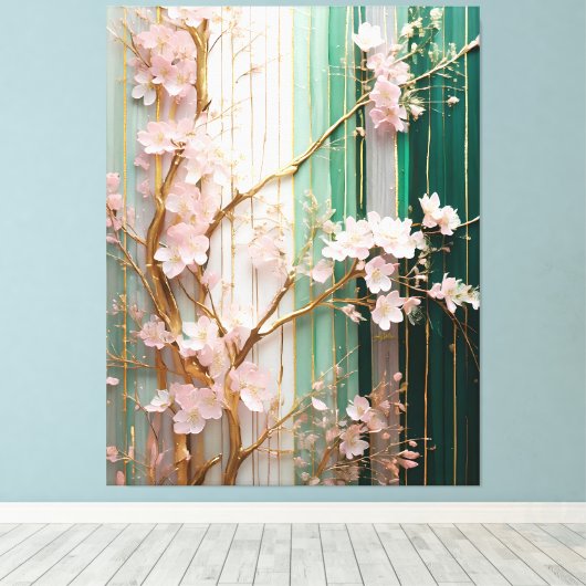 Bloeiende Kersenbloesem Muur Canvas Afdruk (Insitu (Houten vloer))