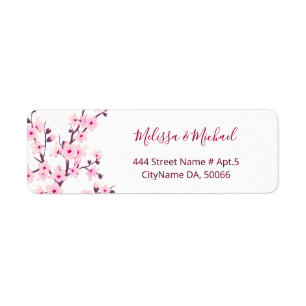 Bloeiende Kersenbloesem Roze Wit    Trouwen Etiket