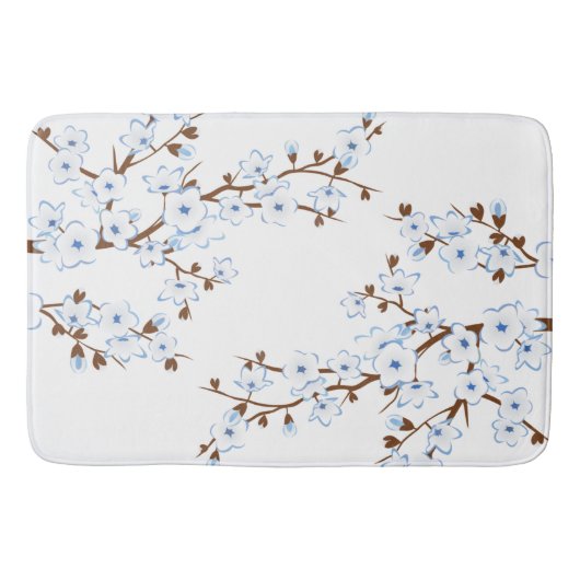 Bloeiende Kersenbloesems Blauw Wit Badmat (Voorkant)