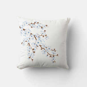 Bloeiende kersenbloesems blauw wit kussen