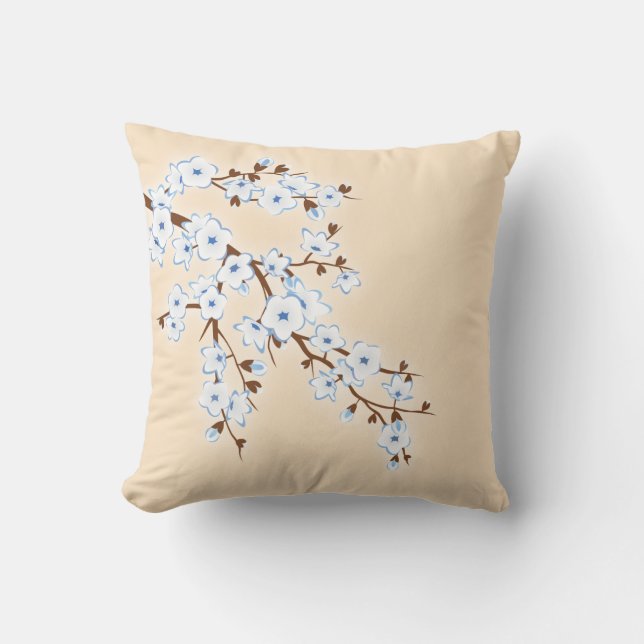 Bloeiende kersenbloesems blauw wit kussen (Voorkant)